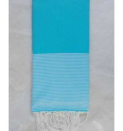 fouta bleu turquoise rayée blanc