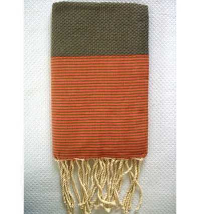 Fouta vert militaire rayée orange