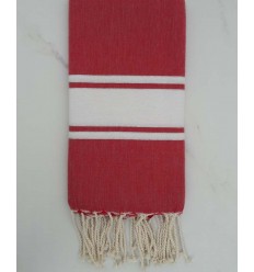 Fouta lurex rouge carmin bande blanche 