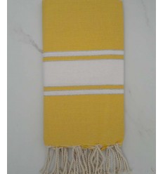 Fouta lurex jaune bande blanche 