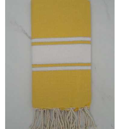 Fouta lurex jaune bande blanche