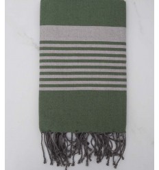 Fouta arthur vert véronèse rayée sépia 