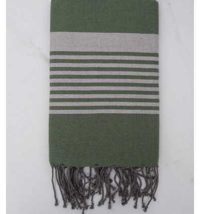 Fouta arthur vert véronèse rayée sépia