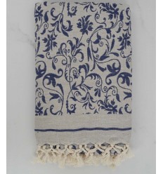 Fouta fleur gris clair et bleu 