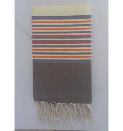 Fouta Plate jaune clair et gris avec rayures