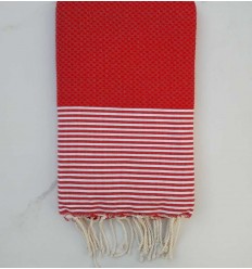 Fouta nid d'abeille rouge coquelicot 