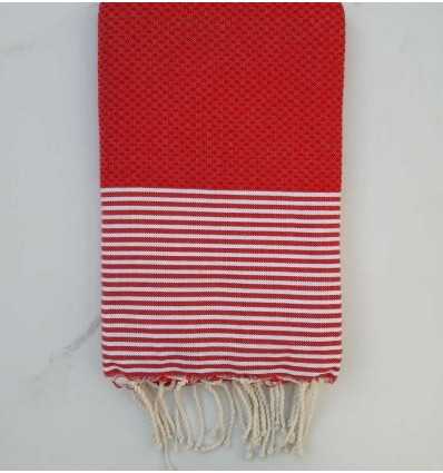 Fouta nid d'abeille rouge coquelicot