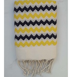 Fouta zigzag écru, jaune et noir 