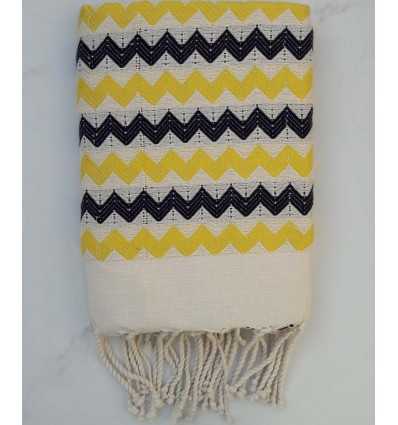 Fouta zigzag écru, jaune et noir