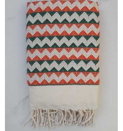 Fouta zigzag blanc crème, orange et vert