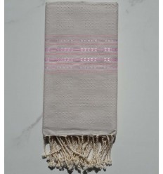 Fouta thalasso écru et rose pale 