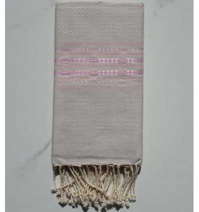 Fouta thalasso écru et rose pale