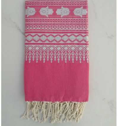 Fouta khomsa rose framboise