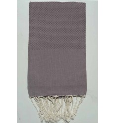 Fouta nid d'abeille unie taupe violet 