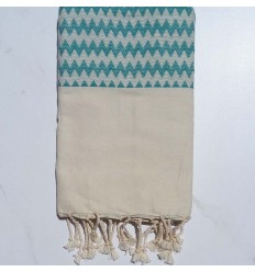 Fouta zigzag blanc crème et vert 