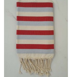 Fouta bleu rouge et blanc crème 