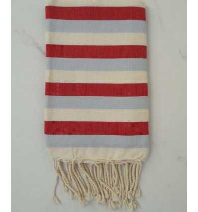 Fouta bleu rouge et blanc crème