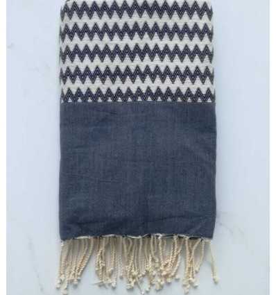 Fouta zigzag bleu denim foncé