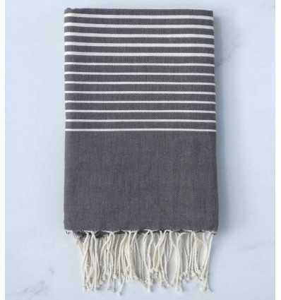 Fouta Plate Gris foncé avec rayures