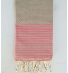 Fouta écru rayée rose 