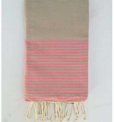 Fouta écru rayée rose