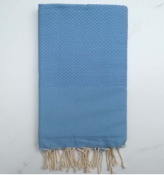 FOUTA Nid d'abeille unie bleu maya 