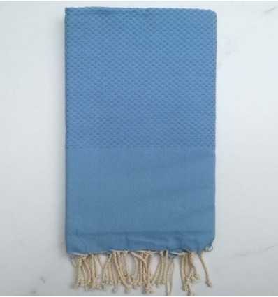 FOUTA Nid d'abeille unie bleu maya