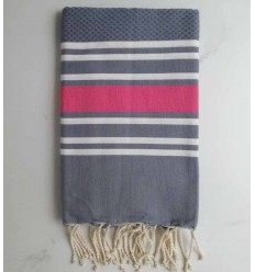 Fouta nid d'abeille bleu horizon et rose 