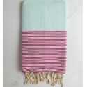 FOUTA NID D'ABEILLE vert pistache rayée rose 