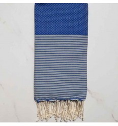 Fouta nid d'abeille bleu avec rayures 