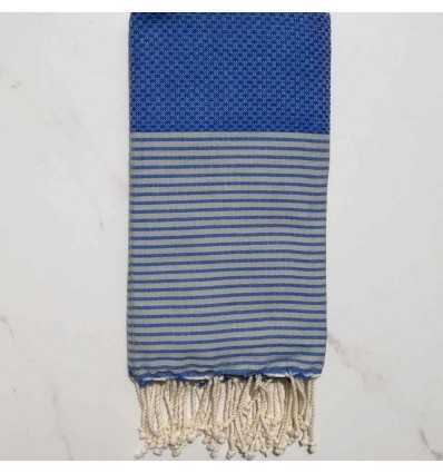 Fouta nid d'abeille bleu avec rayures