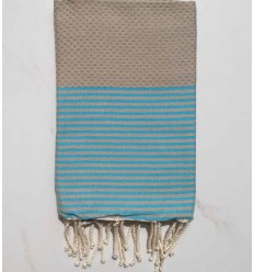 Fouta écru rayée bleu azur 
