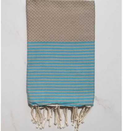 Fouta écru rayée bleu azur