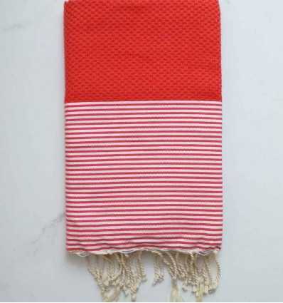 Fouta nid d'abeille rouge anglais