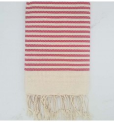 FOUTA nid d'abeille rayée 1 cm rayure rose foncé 