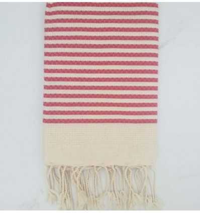 Fouta nid d'abeille rayée 1 cm rayure rose foncé