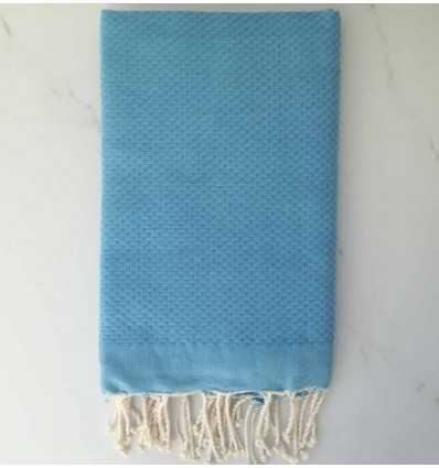 Fouta nid d'abeille unie bleu bleuet