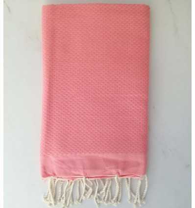 Fouta nid d'abeille unie rose clair