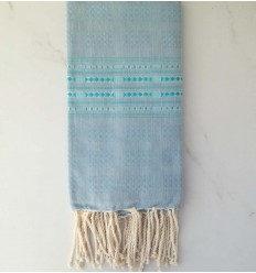 Fouta thalasso bleu bleuet avec motifs bleu clair 