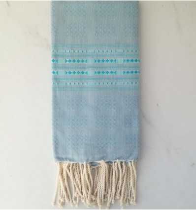 Fouta thalasso bleu bleuet avec motifs bleu clair