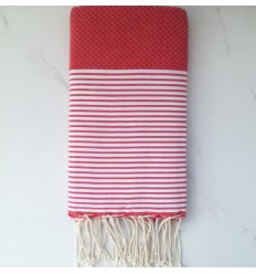 Fouta nid d'abeille rouge cerise 