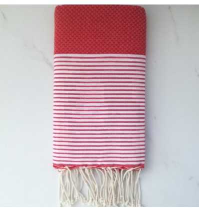 Fouta nid d'abeille rouge cerise