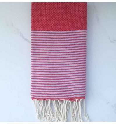 Fouta nid d'abeille rouge avec rayures