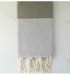 FOUTA NID D'ABEILLE beige vert rayée blanc 