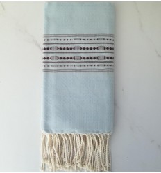 Fouta thalasso bleu avec motifs marron 