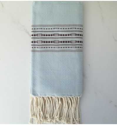 Fouta thalasso bleu avec motifs marron