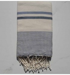 Chevron blanc crème,bleu charrette et paon 