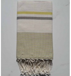 Fouta Chevron blanc crème, lemon et gris taupe 