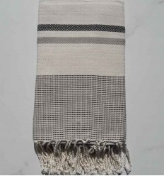 Fouta Chevron blanc crème, taupe et vert foncé 