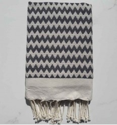 Fouta zigzag blanc crème et ardoise 
